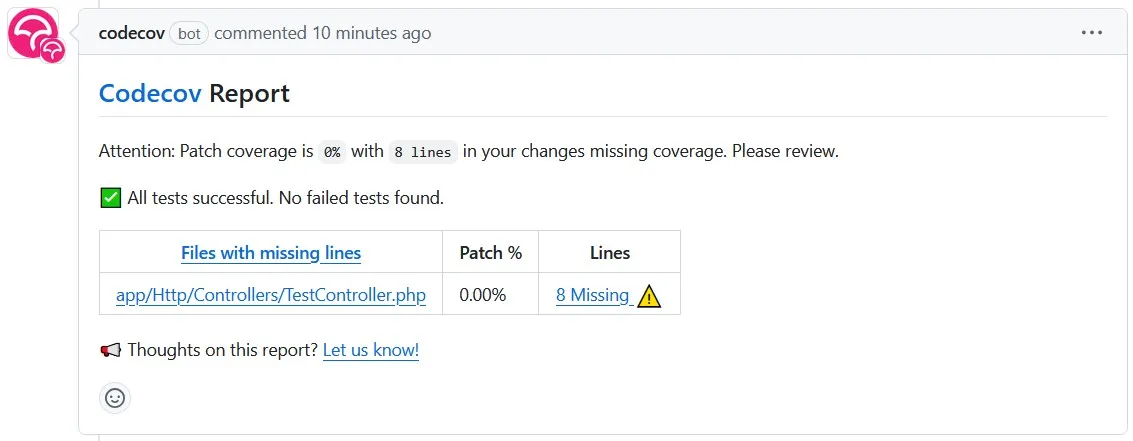 Illustration 6: Capture d'écran d'un rapport Codecov sur GitHub