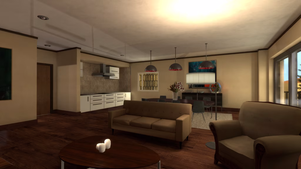 Vue globale de l'appartement avec lumières éteintes