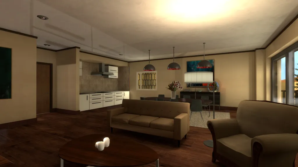 Vue globale de l'appartement avec lumières éteintes