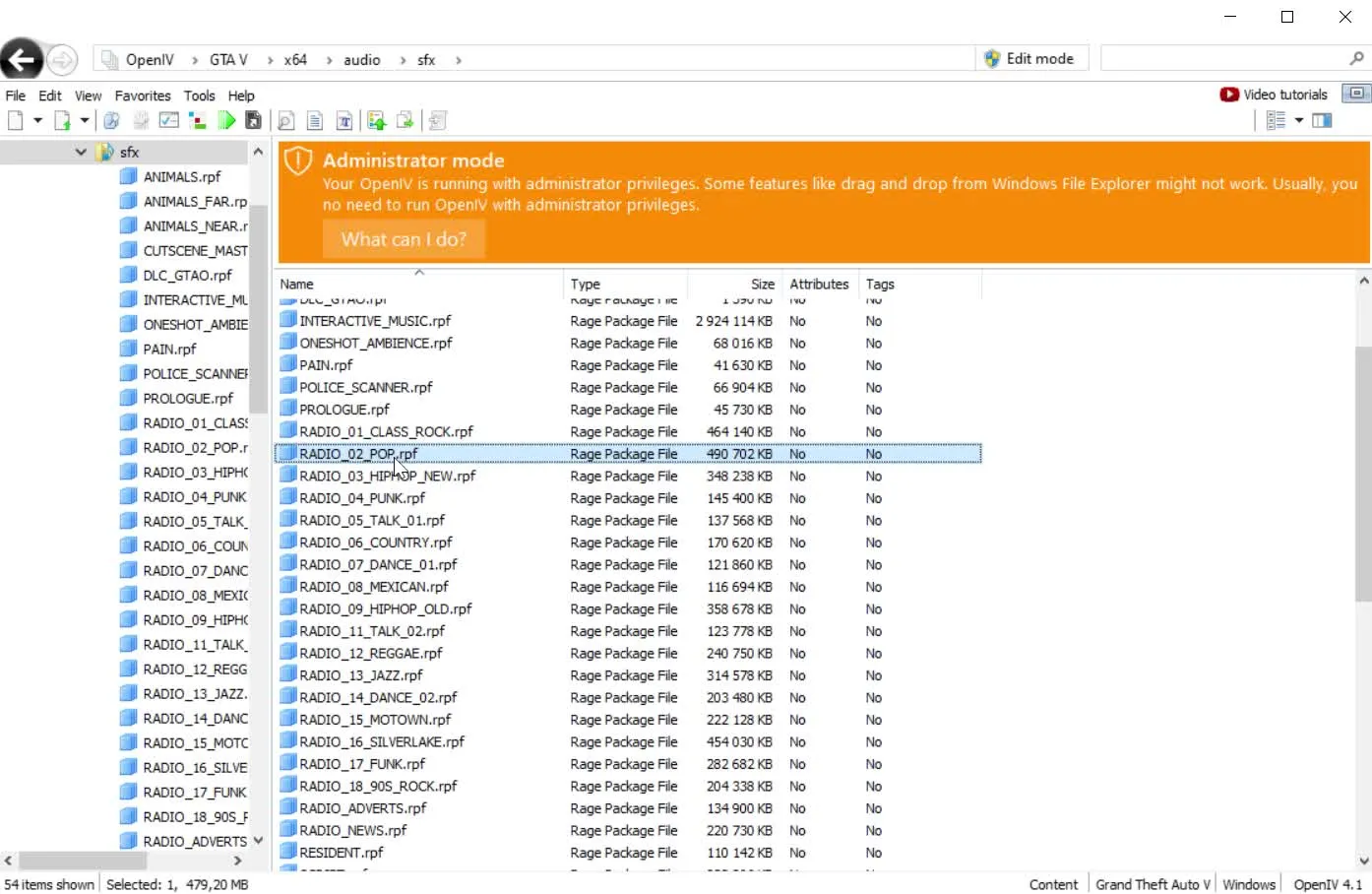 Miniature - Extraction des fichiers sons avec OpenIV