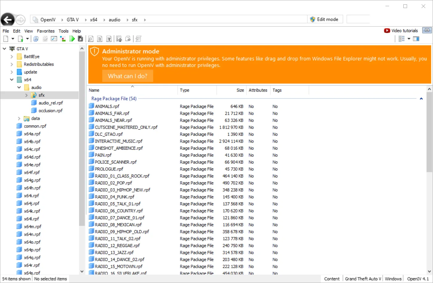 Contenu du dossier SFX
